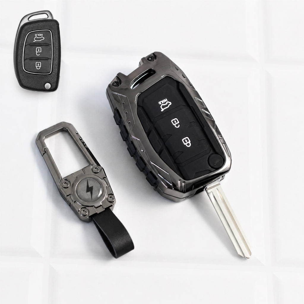 Carloginn Premium Metal Black Transformer Series Soft Silicon Key Cover for Hyundai 3 Button Flipkey