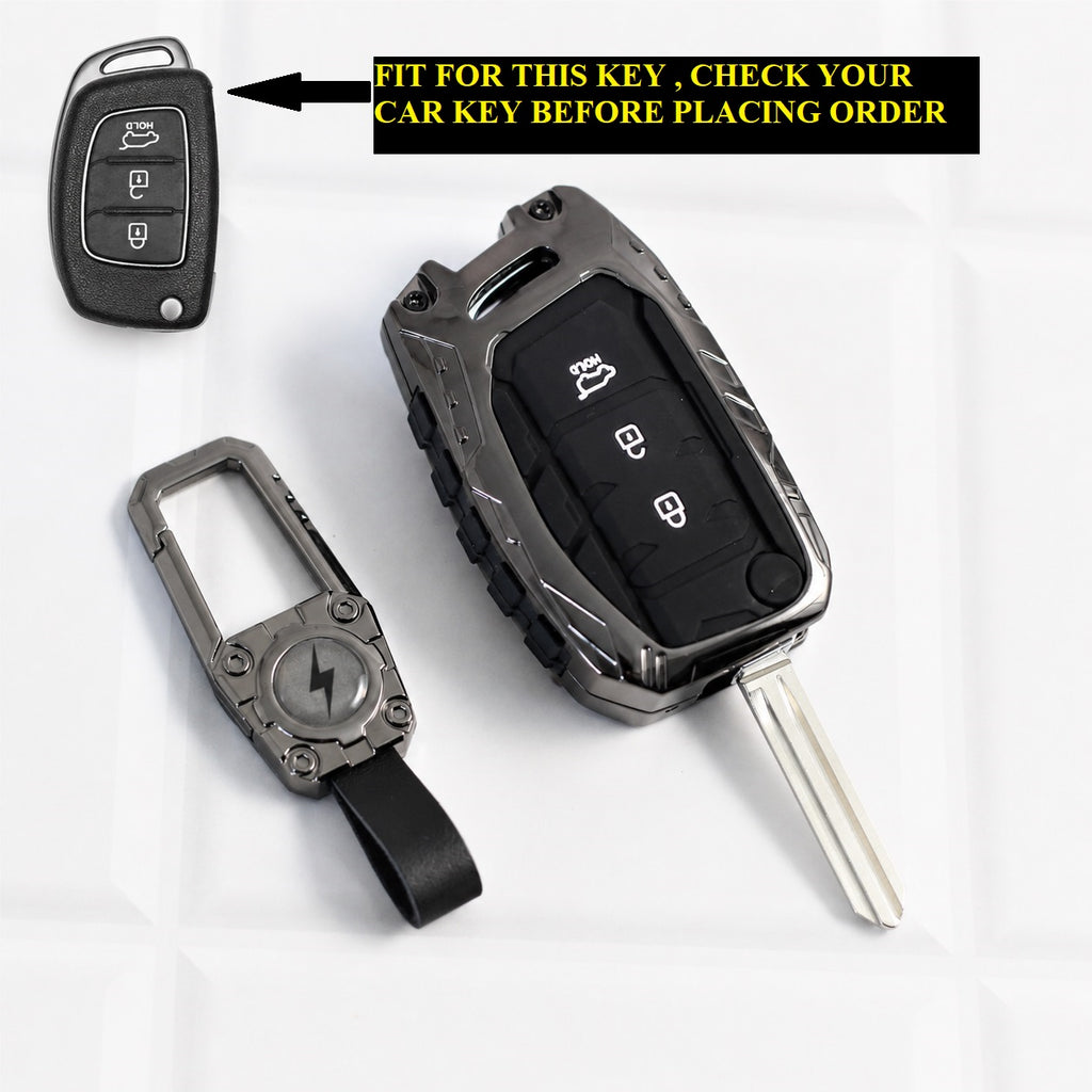 Carloginn Premium Metal Black Transformer Series Soft Silicon Key Cover for Hyundai 3 Button Flipkey