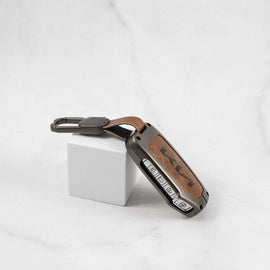 Metal Leather Car Key Cover Fit for New Kia Seltos 2023 Facelift | Carens X Line | Sonet Facelift - 4 Button Smart Key  (TAN)