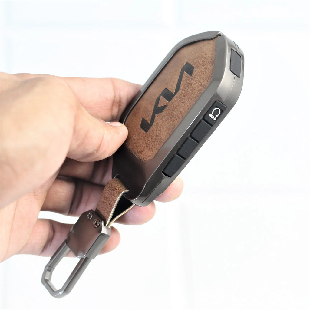 Metal Leather key Case for Kia New Seltos 2026 | Syros | EV6 EV9 - 4 Button Smart Key