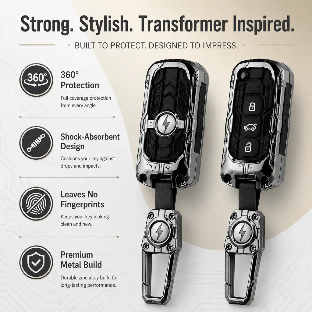 Carloginn Premium Metal Black Transformer Series Soft Silicon Key Cover for Mahindra 3 Button Flipkey