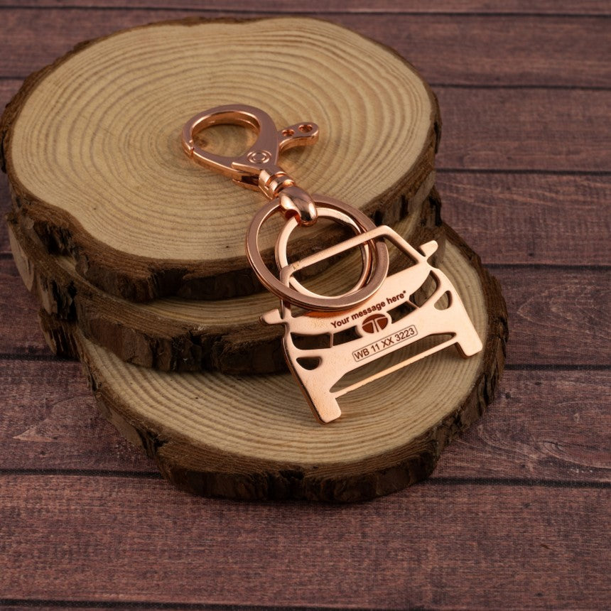 Tata Altroz Stainless Steel Customized Car Keychain with Custom Number Plate and Message