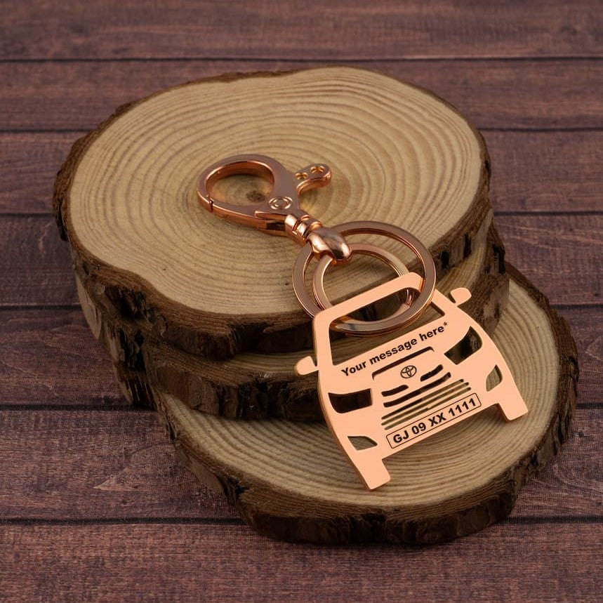 Toyota Innova Crysta Stainless Steel Customized Car Keychain with Custom Number Plate & Message