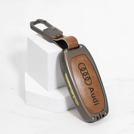 Metal Alloy Leather Key case for AUDI A3 | A4 | A5 | Q3 | Q5 | Q7 | Q8 (3 Button Smart Key) (TAN)