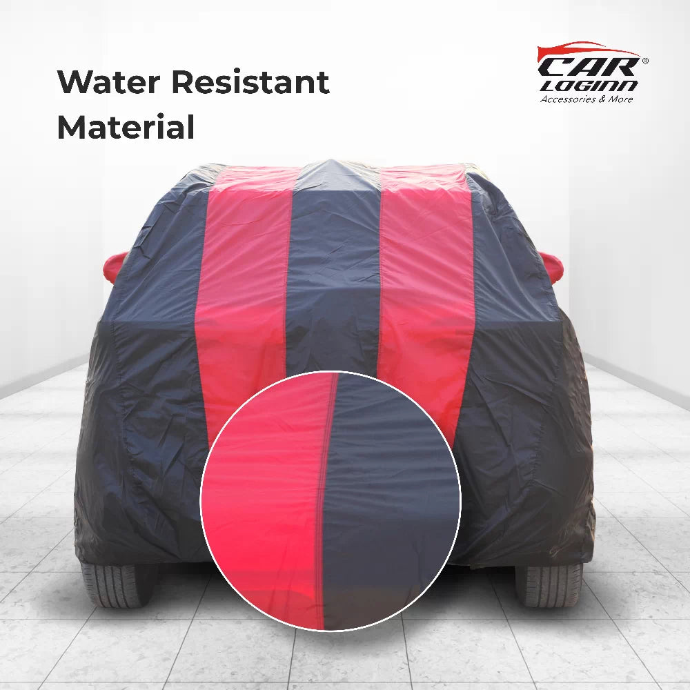 Brezza Maruti Suzuki Car Body Cover | All Weather Resistant | Triple Stitched with Soft Cotton Lining | Side Mirror Pocket (Black and Red)
