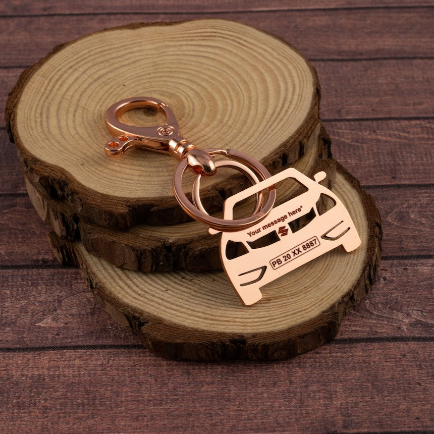 Maruti Suzuki Ciaz Stainless Steel Customized Car Keychain with Custom Number Plate and Message