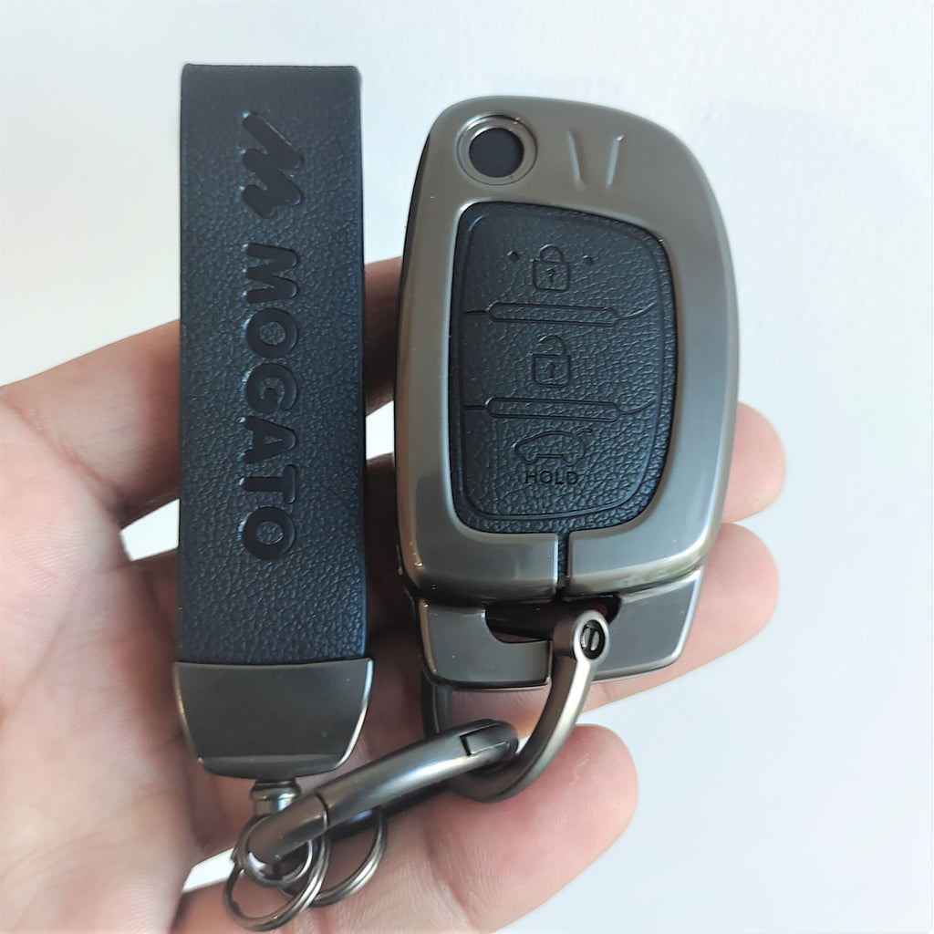 Metal Alloy Leather Key case for Hyundai 3 Button Flip Key