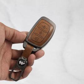 Metal Alloy Leather Key case for Hyundai Xcent | Exter | Creta | Venue | I-20 | Aura | I-10 Grand | Tucson | Nios | Verna | Elentra (3 Button Smart Key)