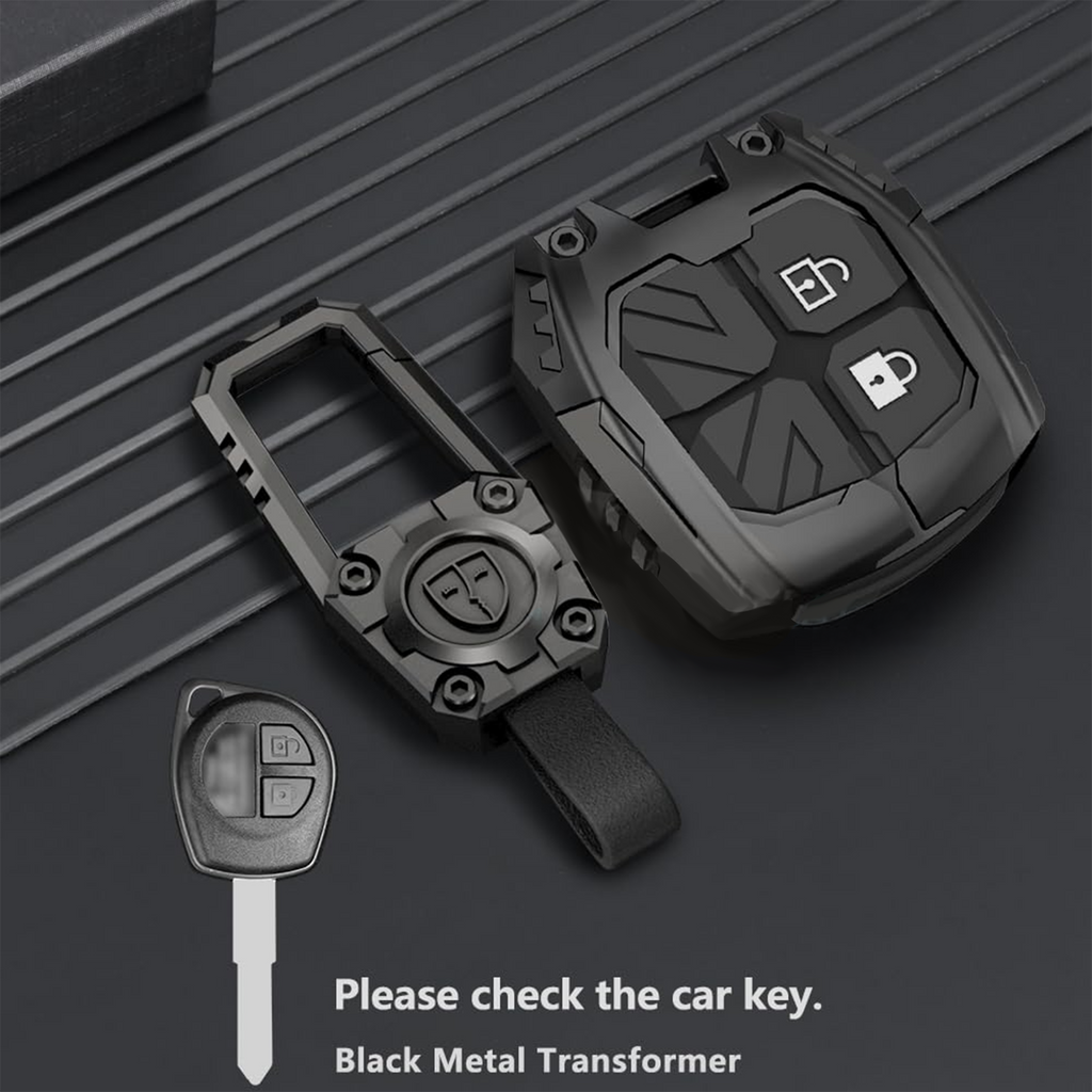 Carloginn Premium Metal Black Transformer Series Soft Silicon Key Cover for Maruti Suzuki 2 Button Key