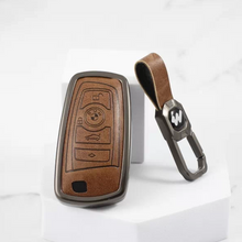 Load image into Gallery viewer, Metal Alloy Leather Key case for BMW 4 Button Smart Key (TAN)