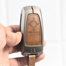 Load image into Gallery viewer, Metal Leather Car Key Cover for Ford Ecosport | Endeavour | Freestyle | Aspire | Figo (2 button)