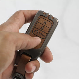 Metal Alloy Leather Key case for Honda Civic | New Amaze | New Honda city 3 Button Smart Key  (Tan Color)