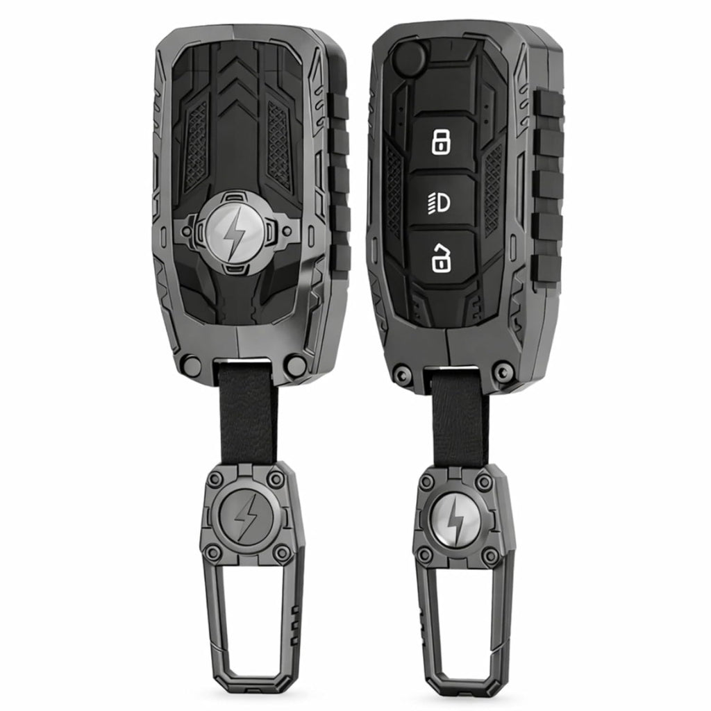 Carloginn Premium Metal Black Transformer Series Soft Silicon Key Cover for Tata 3 Button Flipkey
