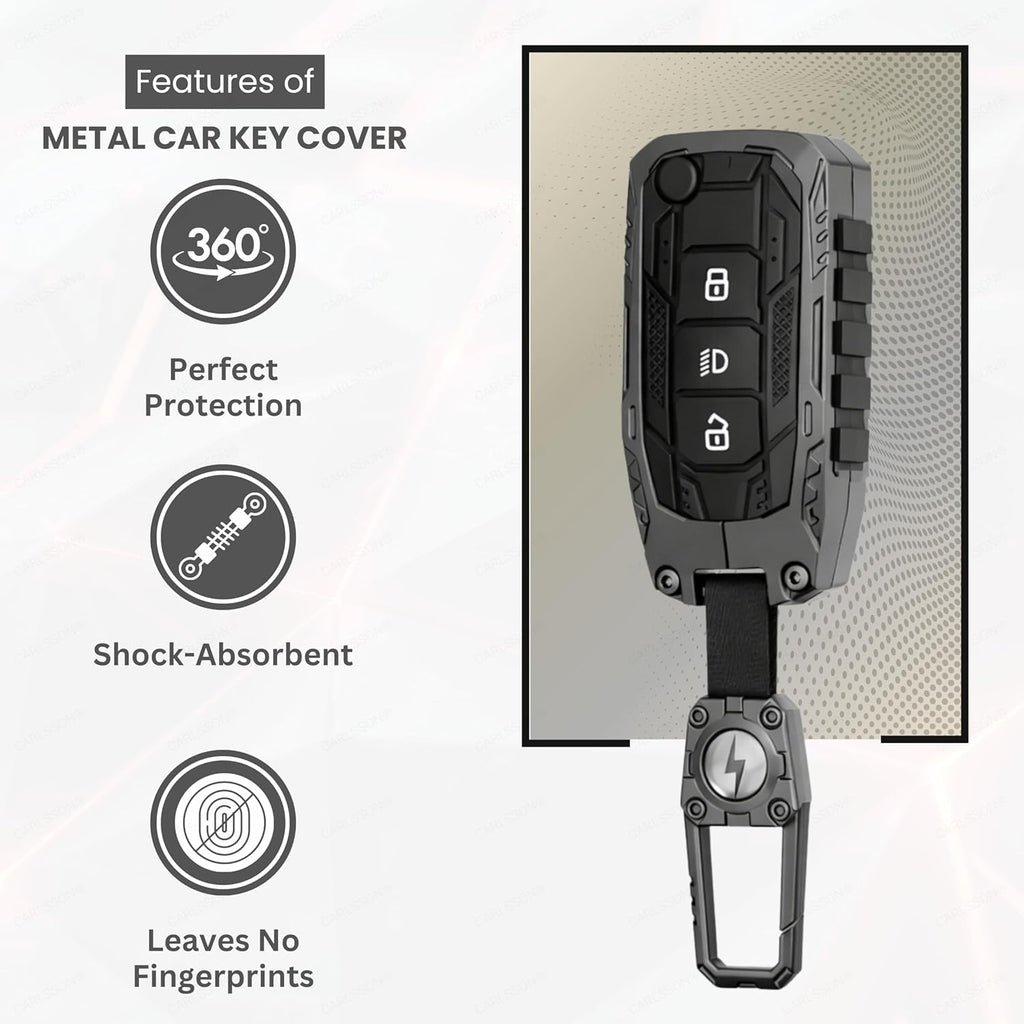 Carloginn Premium Metal Black Transformer Series Soft Silicon Key Cover for Tata 3 Button Flipkey