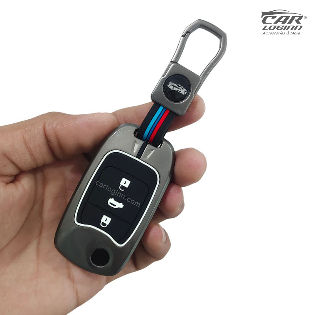 Metal Silicon Car Key Case Fit for MG Hector 3 button flip key