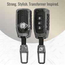Load image into Gallery viewer, Carloginn Premium Metal Black Transformer Series Soft Silicon Key Cover for Tata 3 Button Flipkey