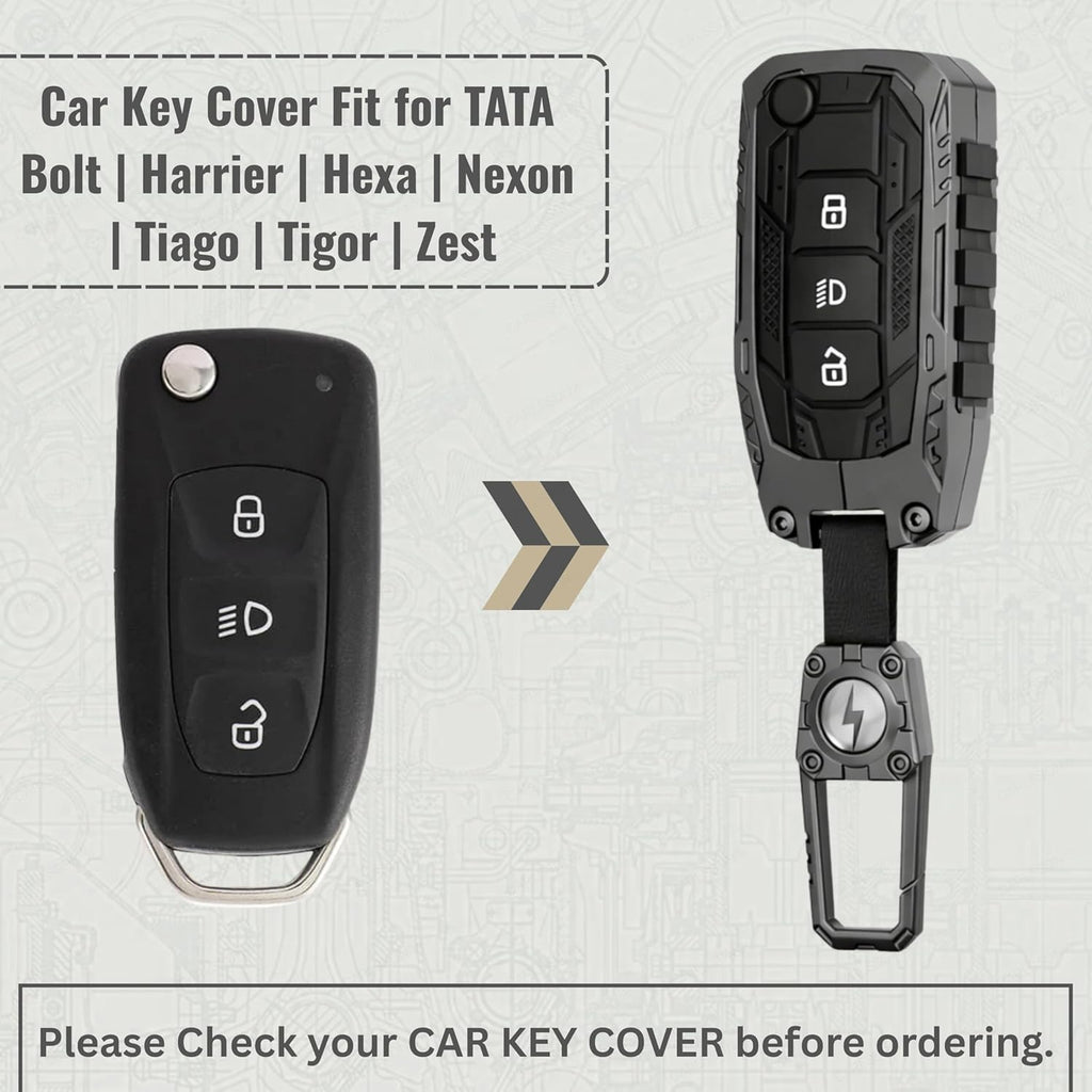 Carloginn Premium Metal Black Transformer Series Soft Silicon Key Cover for Tata 3 Button Flipkey