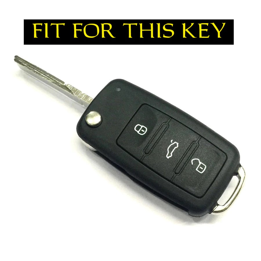 Metal Alloy Leather Key case for Volkswagen 3 Button Flip Key (TAN)