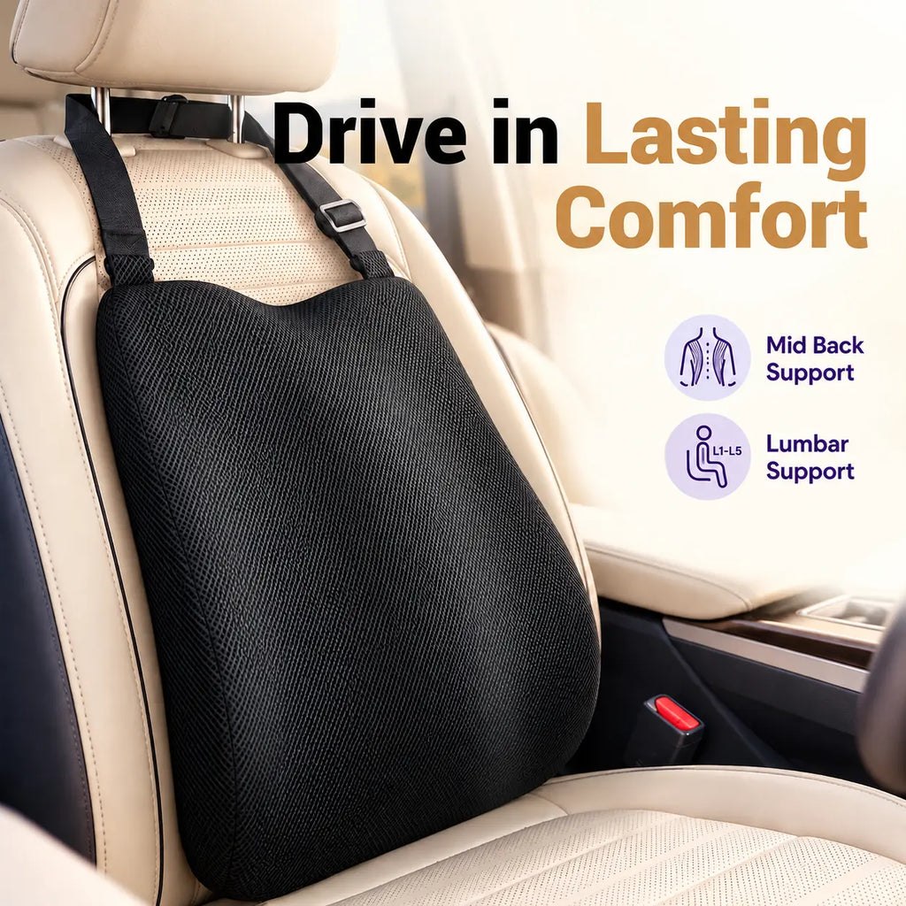 Car Backrest Cushion | Back Pain Relief | High-Density Memory Foam Seat Cushion for Driving | Universal Fit