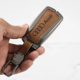 Metal Leather Key case for Audi A3 | A4 | A5 | Q3 | Q7 | Q5 | Q8 - (3 Button Smart Key)