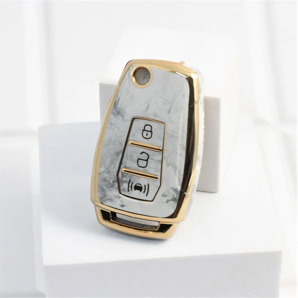 Marble TPU Car Key Cover Fit for Mahindra XUV-300 Flip Key