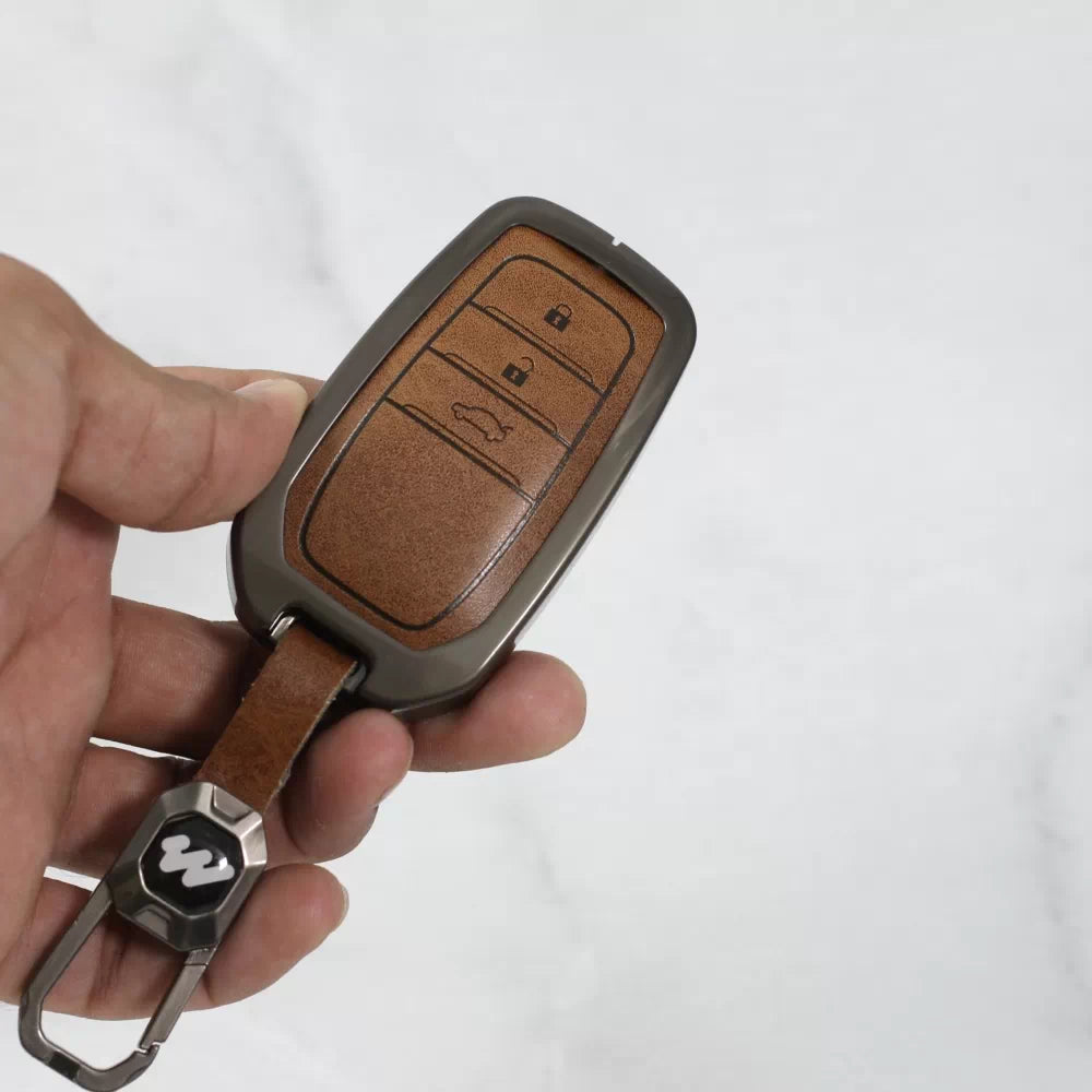 Metal Alloy Leather Key case for Toyota 3 Button Smart Key