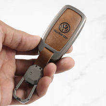 Load image into Gallery viewer, Metal Alloy Leather Key case for Volkswagen 3 Button Flip Key (TAN)