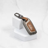 Metal Alloy Leather Key case for MG 3 Button Smart Key (TAN)