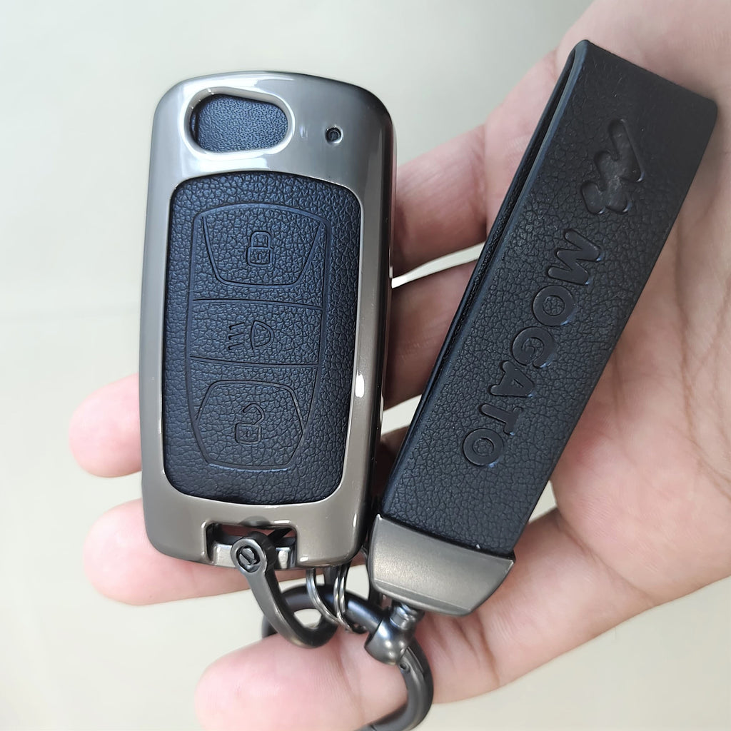 Metal Alloy Leather Key case for TATA 3 Button Flip Key