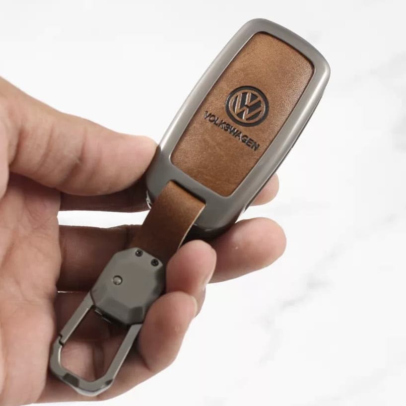 Metal Leather Key case for Volkswagen Jetta | Vento | Polo | Ameo & Skoda Rapid | Yeti | Superb | Laura | Fabia | Octavia - (3 Button)
