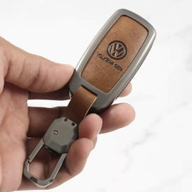 Metal Leather Key case for Volkswagen Jetta | Vento | Polo | Ameo & Skoda Rapid | Yeti | Superb | Laura | Fabia | Octavia - (3 Button)