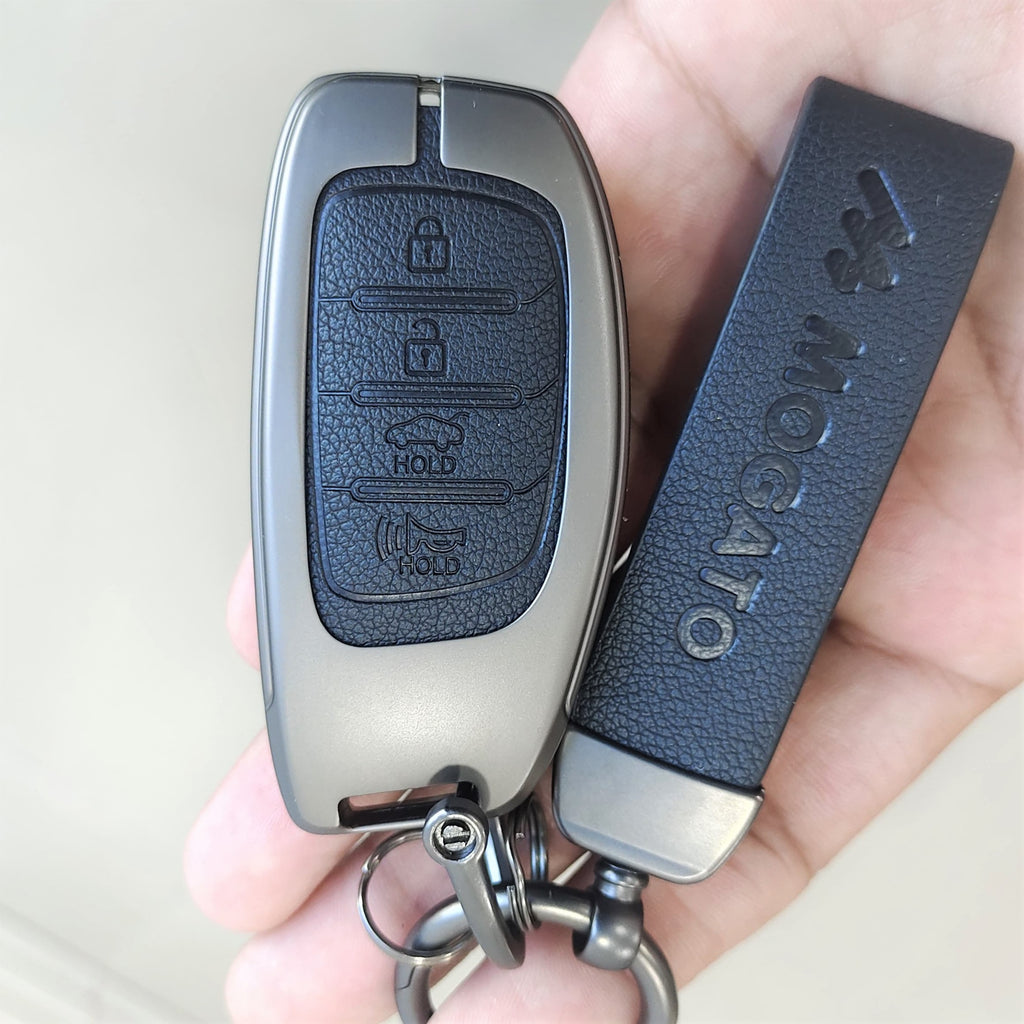 Metal Alloy Leather Key case for Hyundai 4 Button Smart Key