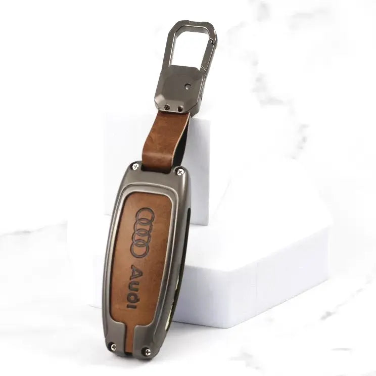 Metal Leather Key Case for  AUDI A3 | A4 | A5 | Q3 | Q5 | Q7 | Q8 (3 Button Smart Key)