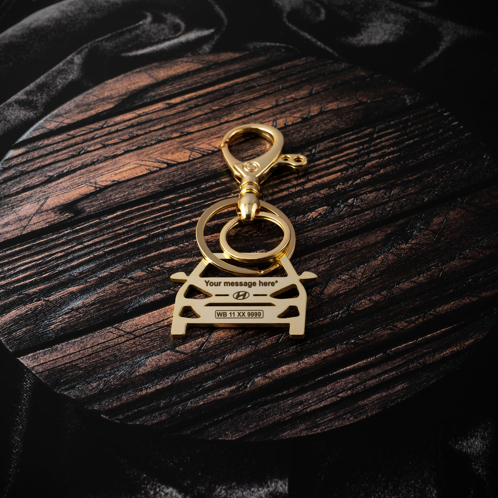 Hyundai Grand i10 Stainless Steel Customized Car Keychain with Custom Number Plate and Message