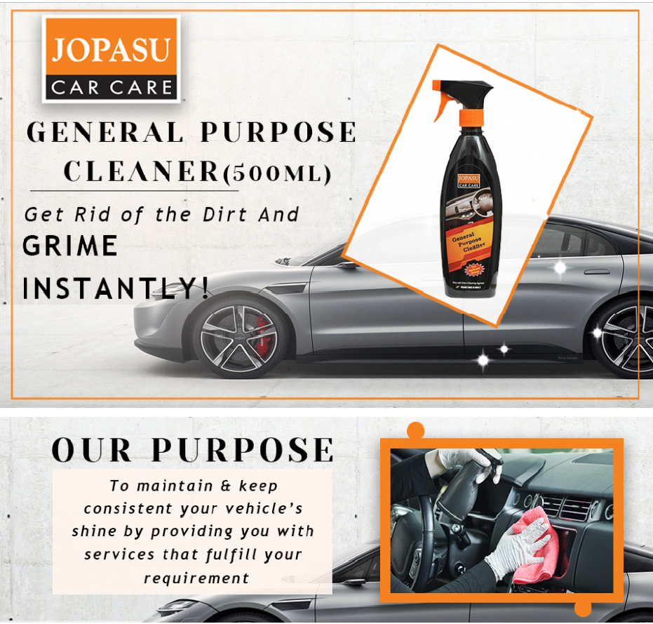 Jopasu General Purpose Cleaner (500 ml) Removes Tough Stains | Grease & Grime from car Interior Leather Seats, Fabrics & Vinyl Surfaces