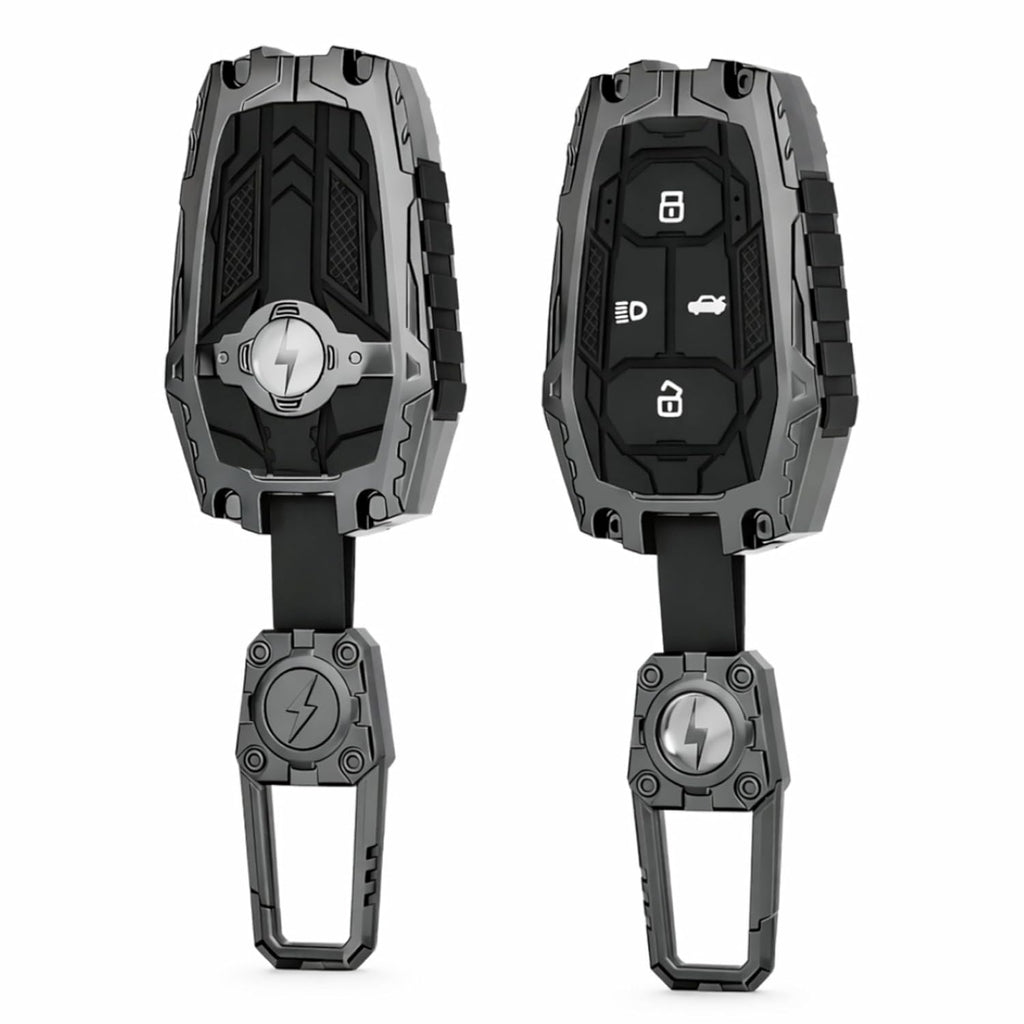 Premium Metal Black Transformer Series Soft Silicon Key Cover for Tata 4 Button Smart Key
