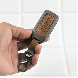 Metal Alloy Leather Key case for Honda Amaze | Accord | Jazz | Honda City | BR-V| CR-V | WR-V | Civic 3 Button Smart Key  (TAN)