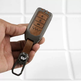 Metal Alloy Leather Key case for Honda Amaze | Accord | Jazz | Honda City | BR-V| CR-V | WR-V | Civic 3 Button Smart Key  (TAN)