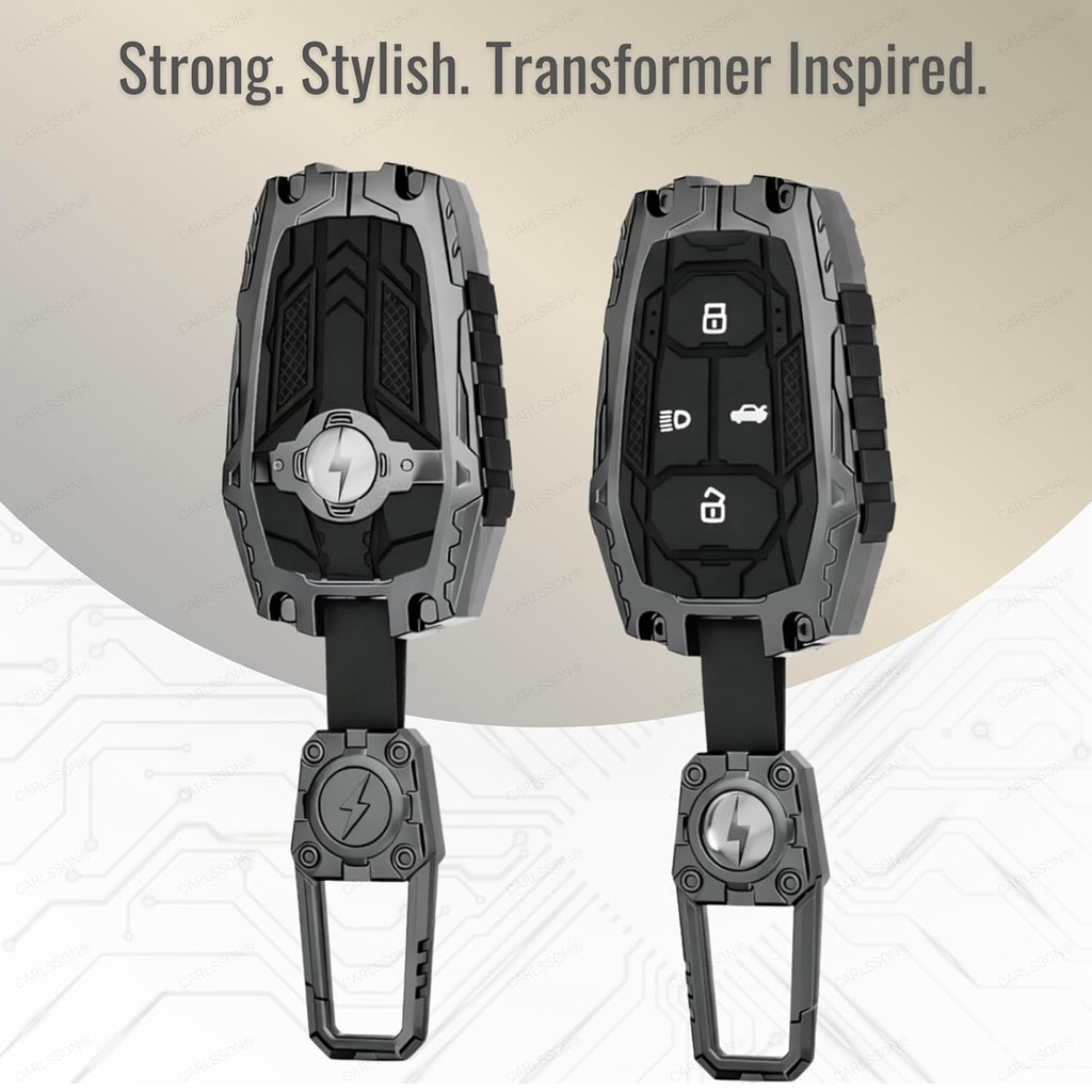 Premium Metal Black Transformer Series Soft Silicon Key Cover for Tata 4 Button Smart Key