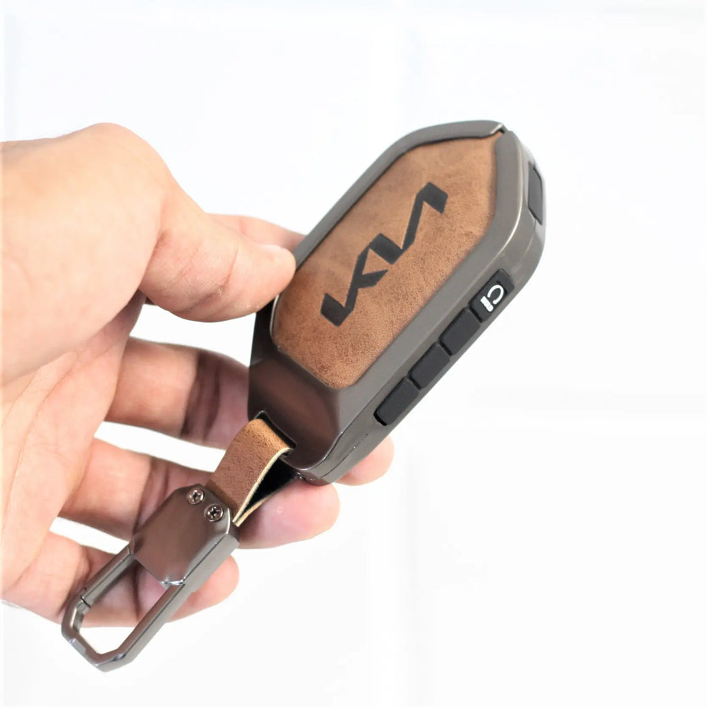 Metal Leather key Case for Kia New Seltos 2026 | Syros | EV6 EV9 - 4 Button Smart Key