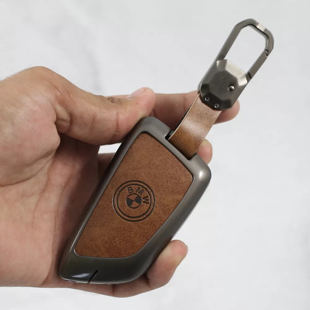 Metal Alloy Leather Key case for BMW 4 Button Smart Key