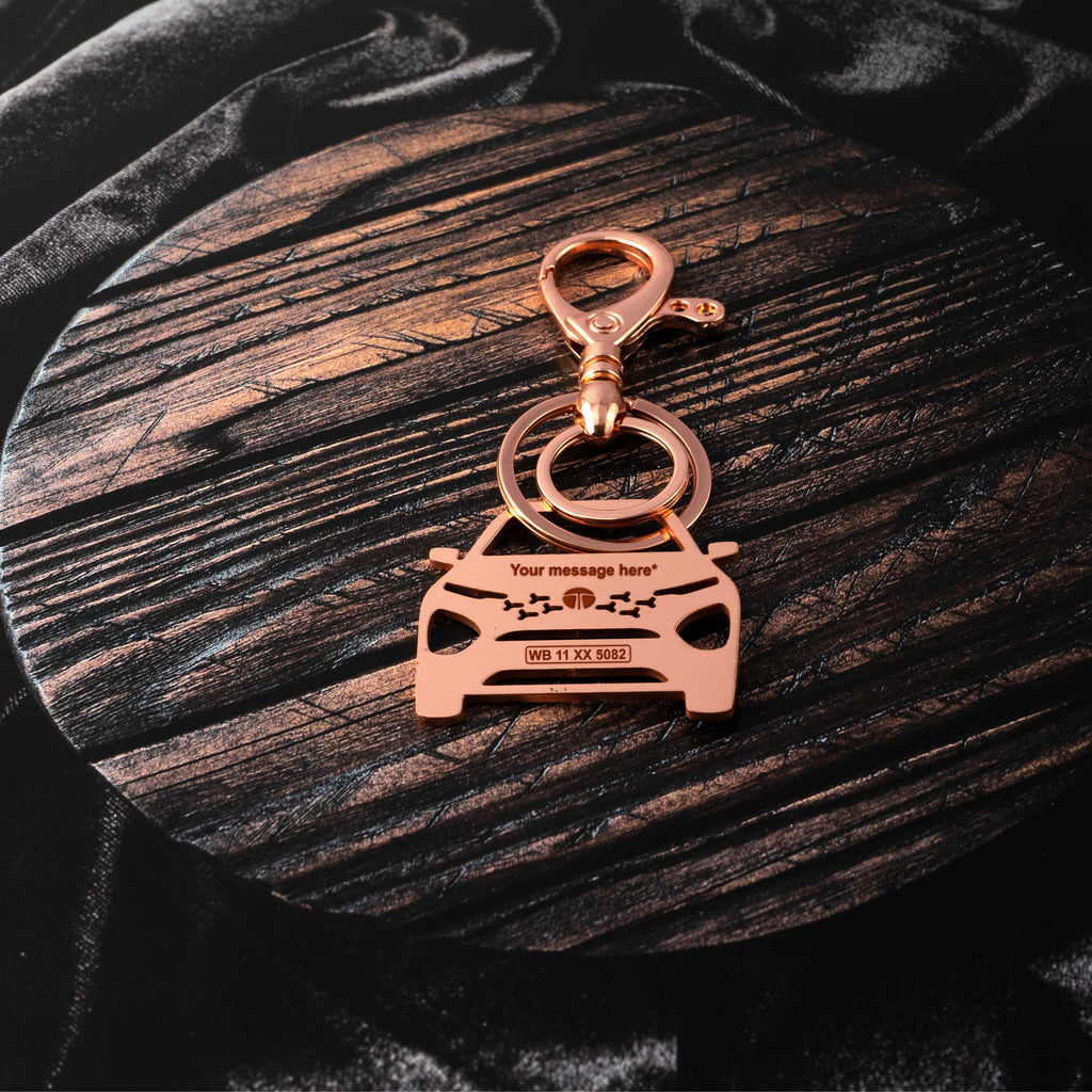 Tata New Safari Stainless Steel Customized Car Keychain with Custom Number Plate and Message