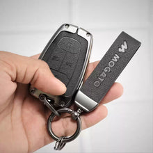 Load image into Gallery viewer, Metal Alloy Leather Key case for Tata Altroz | Punch | Tiago | Bolt | Harrier | Tigor | Gravitas | Nexon | New Safari 4 Button Smart Key
