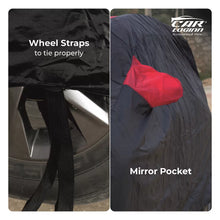 Load image into Gallery viewer, Brezza Maruti Suzuki Car Body Cover | All Weather Resistant | Triple Stitched with Soft Cotton Lining | Side Mirror Pocket (Black and Red)