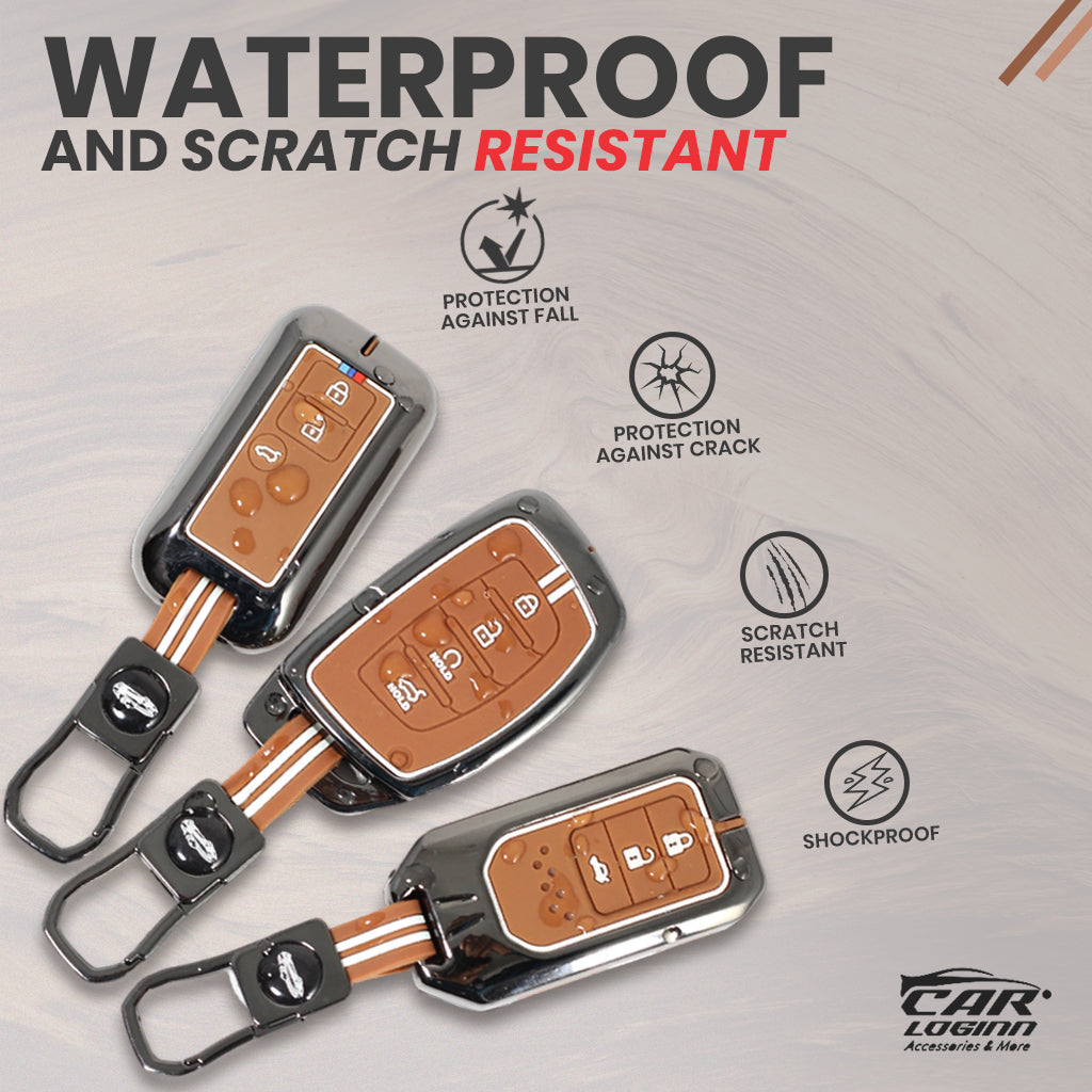 Zinc Alloy Metal Soft Silicon Key Case for Toyota Innova Hycross | Invicto | Fortuner | Innova Crysta Smart Key (3 Button Smart Key) - TAN COLOR (Copy)
