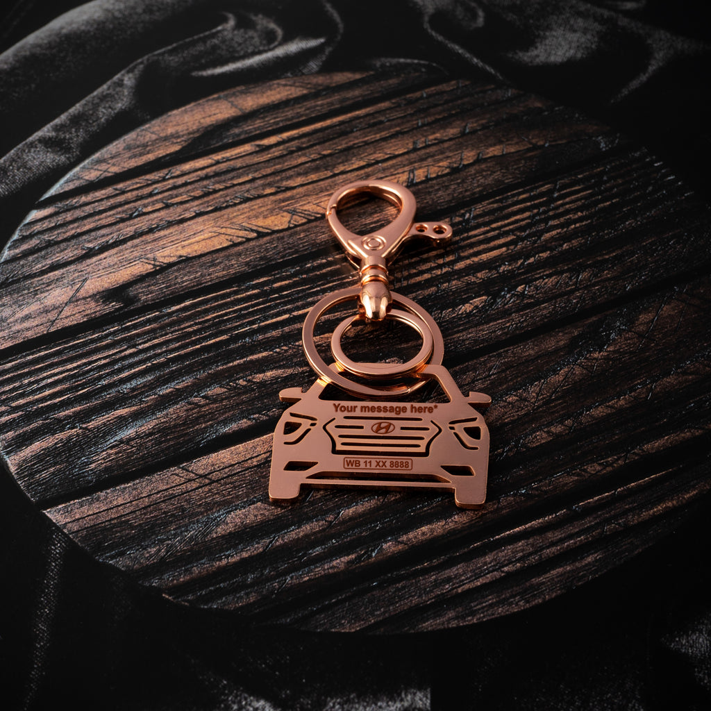 Hyundai New Creta Stainless Steel Customized Car Keychain with Custom Number Plate and Message