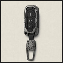 Load image into Gallery viewer, Carloginn Premium Metal Black Transformer Series Soft Silicon Key Cover for Mahindra 3 Button Flipkey