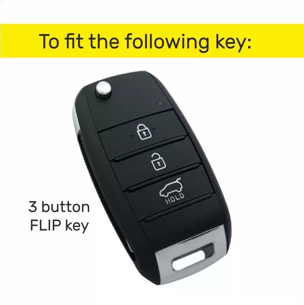 Metal Alloy Leather Key case for KIA 3 Button Flip Key (TAN)