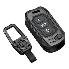 Load image into Gallery viewer, Carloginn Premium Metal Black Transformer Series Soft Silicon Key Cover for Mahindra 3 Button Flipkey