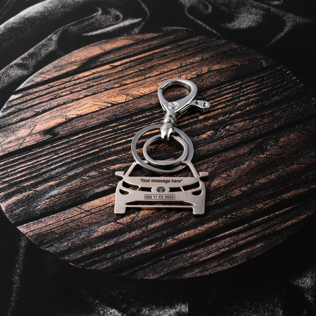Tata Altroz Stainless Steel Customized Car Keychain with Custom Number Plate and Message